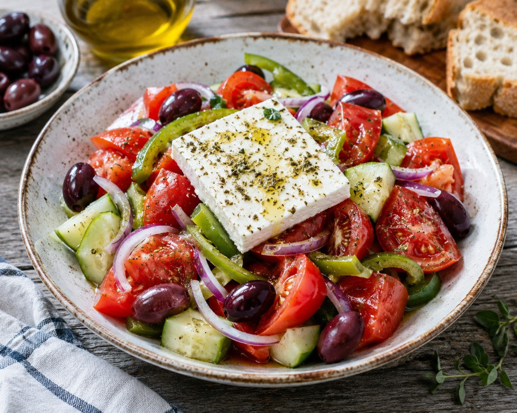 Horiatiki: Griekse dorps salade met Kalamata-olijven en feta