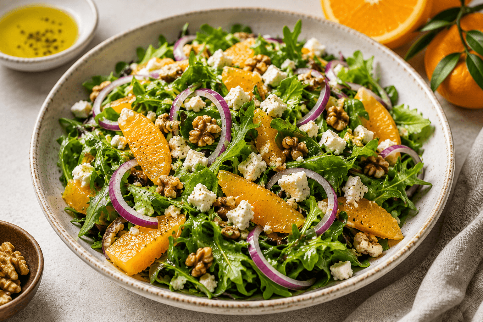 Messiniaanse salade met sinaasappel en olijfolie