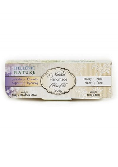 Hellenic Nature, Griekse Olijfoliezepen, lavendel/propolis, 100gr. honing/melk, 100gr.